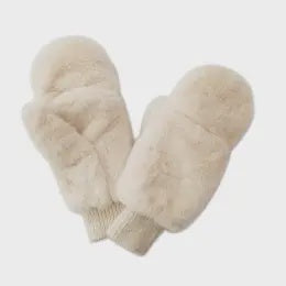 Ivory Faux Fur Mittens