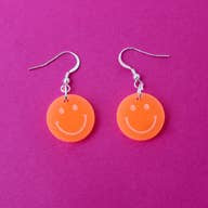 Neon Orange Smiley Face Earrings
