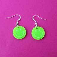 Neon Green Smiley Face Earrings